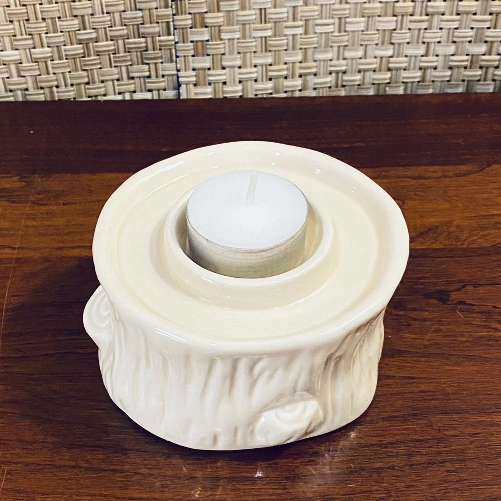 NWOT Cream Glazed Ceramic Owl Tea Light